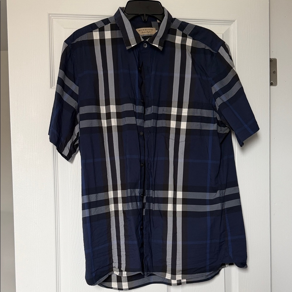 Burberry Navy and White Checkered Shirt size Xxl